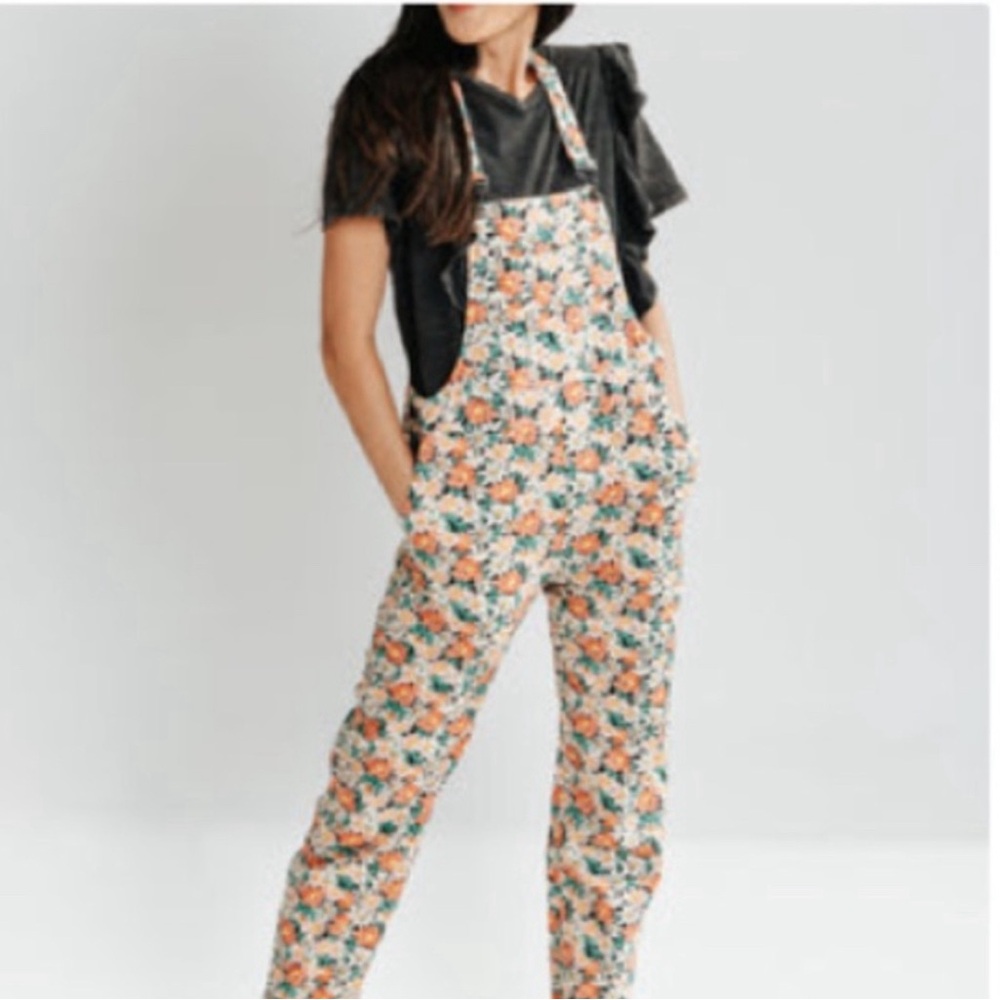 Pink and Orange Floral Jumpsuit with Adjustable Straps